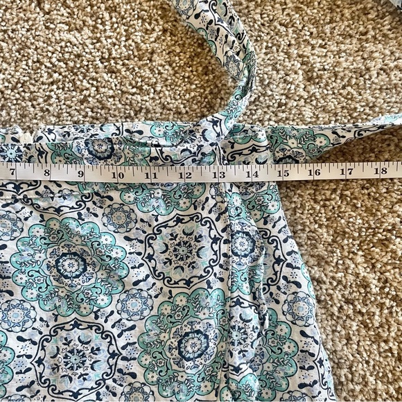 Loft Linen Wrap Mini Skirt Women’s 6 Teal White Paisley Medallion Print Ruffle - Picture 11 of 13